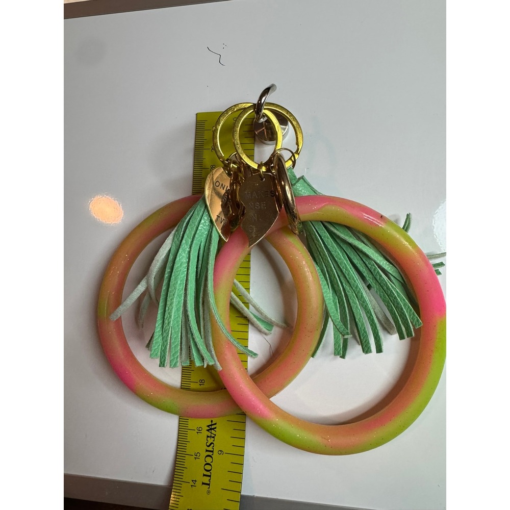 Pink‎ Neon Green Silicone O-Ring Wristlet Keychain Set BFF Tassels Heart Charms